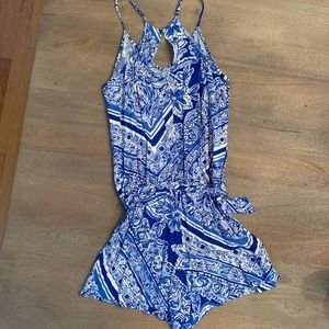 Lilly Pulitzer Blue & White Tie Romper, Small